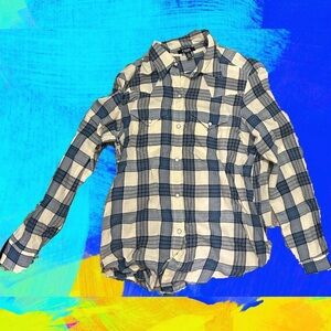 cute western chaps button down blue and cream flannel